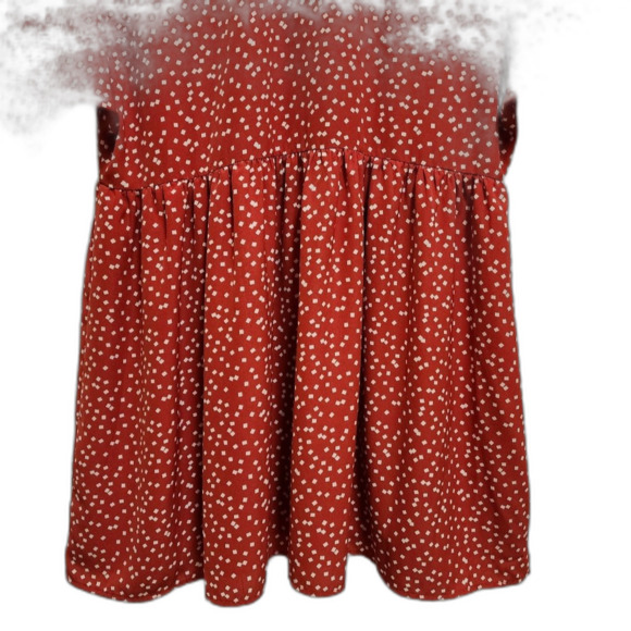 Jodifl Dress Medium Red Polka Dot Button Front V Neck Short Sleeve Pockets Boho - Picture 5 of 11